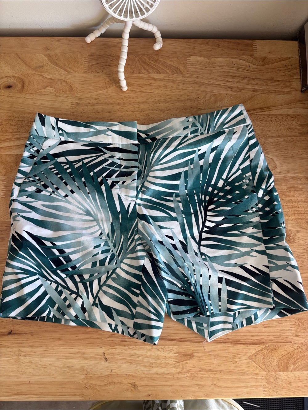White House Black Market Teal & White Palm-Print Shorts